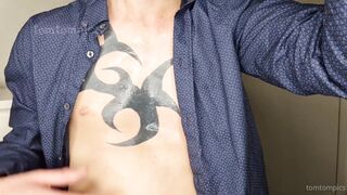 Dangled lubed up scally ginger masturbates and finishes off