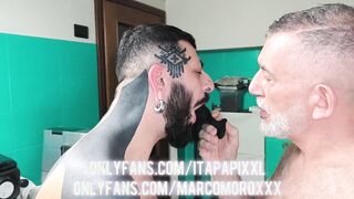 Raunchy Kitchen Bang Mature Employee Father Pummels Inked Stud