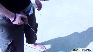 BoyPissing: Michael Dora Boinks Riley Michaels Caboose Following A Urinate Celebrate