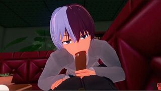 Boku No Hero Academia Yaoi - Todoroki blowing and draining a knob while Deku and Bakugou sight on