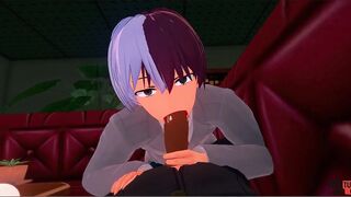 Boku No Hero Academia Yaoi - Todoroki blowing and draining a knob while Deku and Bakugou sight on