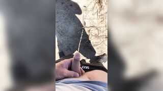 Solo masculine outdoor public urinating compilation