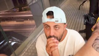 Middle Eastern hefty manhood oral pleasure on the balcony of 14th floor