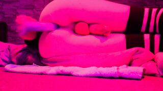 Femboy has solo joy with blue trouser snake