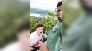 Youngster Gargles BIG BLACK COCK Outside In The Open