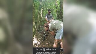 Having a masturbate in the work truck with my tradie friend leads to a dad cruising us in the forest