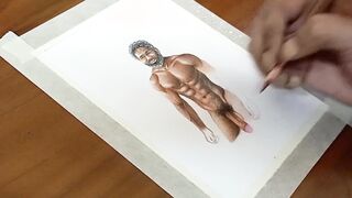 Softcore Art Or Drawing of A Muscled Indian Desi Boy