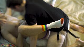 Bottom shoots a load arms-free-for-all while being torn up - fat jizm, palms free-for-all, buttfuck climax, guts ejaculation