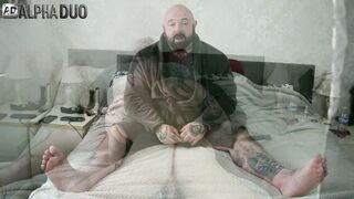 Queer Muscle jock bodybuilder bear inhales spunk-pump and eats inked dad hairy men passionate filth and ejaculates