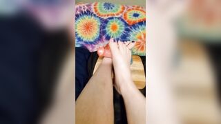 Femboy Experiences Feetjob on Faux-cock