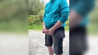 Dangled Irish tradie outdoors and peeing