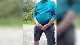 Dangled Irish tradie outdoors and peeing