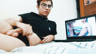 Sissy Femboy eyeing and spunking for a movie of my tormentor and i plumbing