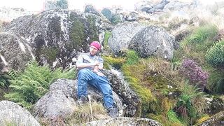 Rugged Fellow Smokes while Jerking His Phat Salami Ttill he Finishes off Outside