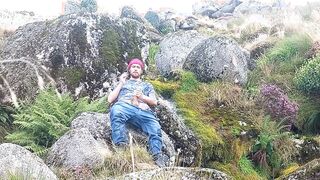 Rugged Fellow Smokes while Jerking His Phat Salami Ttill he Finishes off Outside