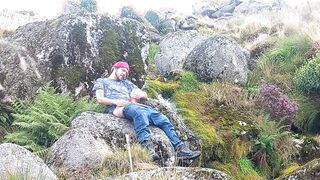 Rugged Fellow Smokes while Jerking His Phat Salami Ttill he Finishes off Outside