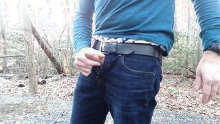 I am jacking-off in the forest. Sagging displaying my Yankee Eagle trunks. Wordy too