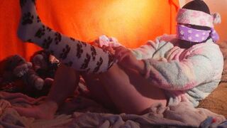 Uber-cute Man is ball-gagged with Fuzzy Socks and Edging