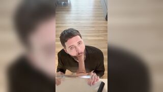 POINT OF VIEW, of a Obedient work-from-home office employee, simulated deep throat, assplay with ample fake penis.