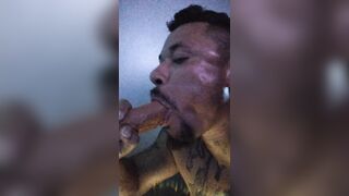 Tatted Fellow Fellating Ginormous Fat Ginormous Beef whistle and Getting Face Banged In Gloryhole