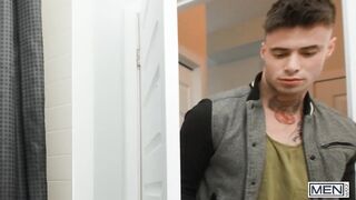 BOYS - Joey Mills Gets His Cock-squeezing Fuck hole Banged All Over The Building By Bruce Huxley And William Man gravy