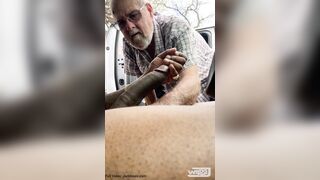 Cruising Granddad helps stroke my hefty schlong