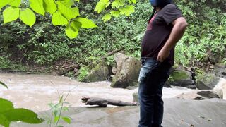 Out for a bike rail and determined to switch by rump buttplug by the waterfall