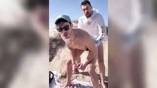 super-steamy dad romping femboy with hefty caboose in queer beach