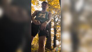 Sporty Dad Guillaume Peeing in the Woods Risky Outdoor Public Homo Vignette