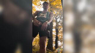 Sporty Dad Guillaume Peeing in the Woods Risky Outdoor Public Homo Vignette