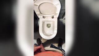 Wooly fellow with an uncircumcised spunk-pump pissed in a public rest room at a gas station. Homosexual peeing porno