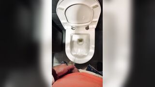 Wooly fellow with an uncircumcised spunk-pump pissed in a public rest room at a gas station. Homosexual peeing porno