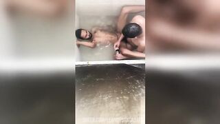 ENGAGED PROVIDING THE BACKSIDE TO THE PASSIVE DOUCHE AT THE HOTEL