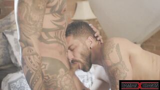 Tatted Damian Dragon Licks butthole Adam Ramzi Culo On 3some Bang