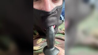 The stud fellate the dark-hued manmeat fake penis