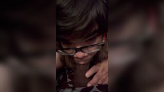 Deep-throating a big black cock fuck stick