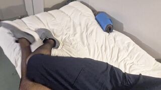 Sneakers and hose pipe pummeling a home made stroker