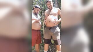 Outdoors again and deep-throating lollipop in a risky park trail