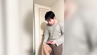 Dangled Chinese Man Drains And Shoots a load On Towel And Slurps It