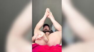 Bearded Parent screwing his fuck hole with a fake penis