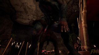 Goat blows a load numerous times to lizardman