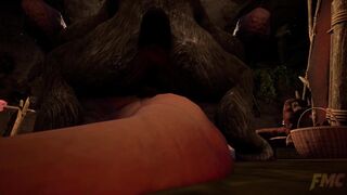 Goat blows a load numerous times to lizardman