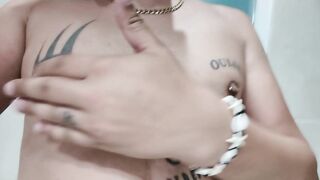 Demonstrating inked orbs and pierced nips - squashing and rubbing jugs - melons have fun