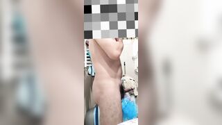 Wild Stud Wanking with Douche Puff Dangling on His Rock hard Penis