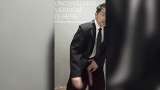 Chinese boy with giant schlong in suit, pulls down his trousers and demonstrates everything