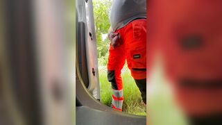 Tradie Dad peeing, draining & shooting meaty