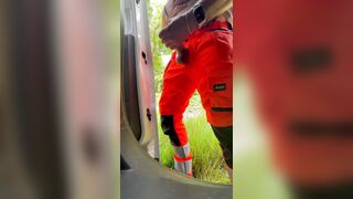 Tradie Dad peeing, draining & shooting meaty